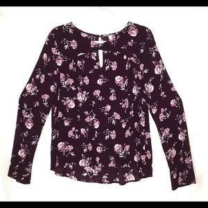 Greyson Threads Maroon Floral Long Sleeve Tunic M